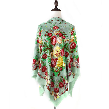 130*130cm Breathable Thin Russian Square Scarf Women Luxury Floral Print Ukrainian Shawl Babushka Handkerchief Head Wraps