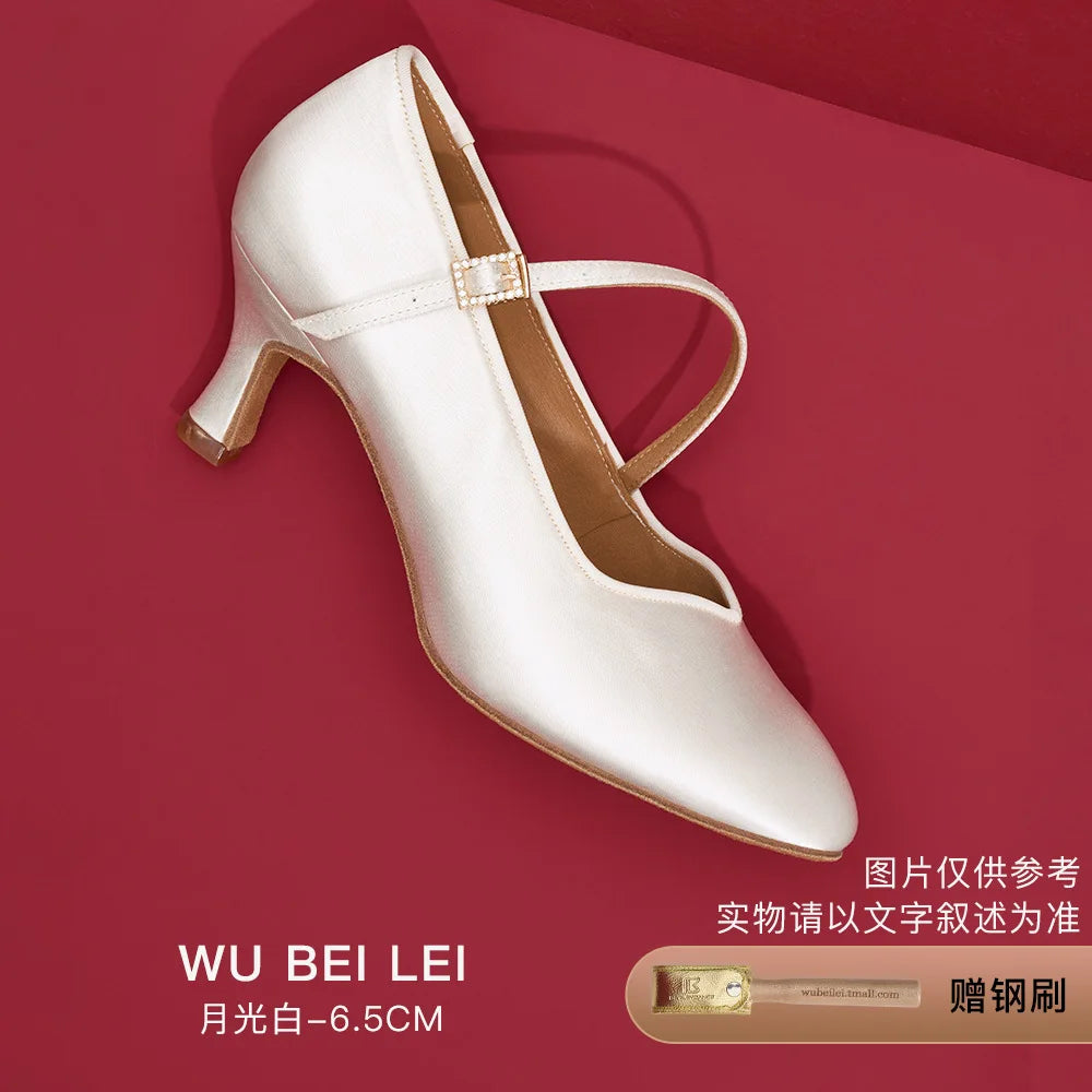 UK Latin Dance Shoes Women's Mid Heel Flexible Sole Ballroom Practice Shoes for Waltz Tango