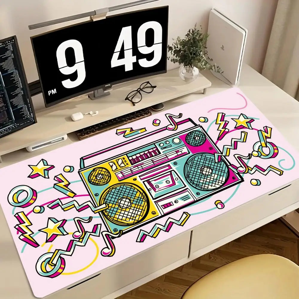 Large Anime Boombox Mouse Pad Big Gaming Desk Mat Retro Radio Printed Anti‑Slip Extra Wide Mousepad for PC Laptop Gamer