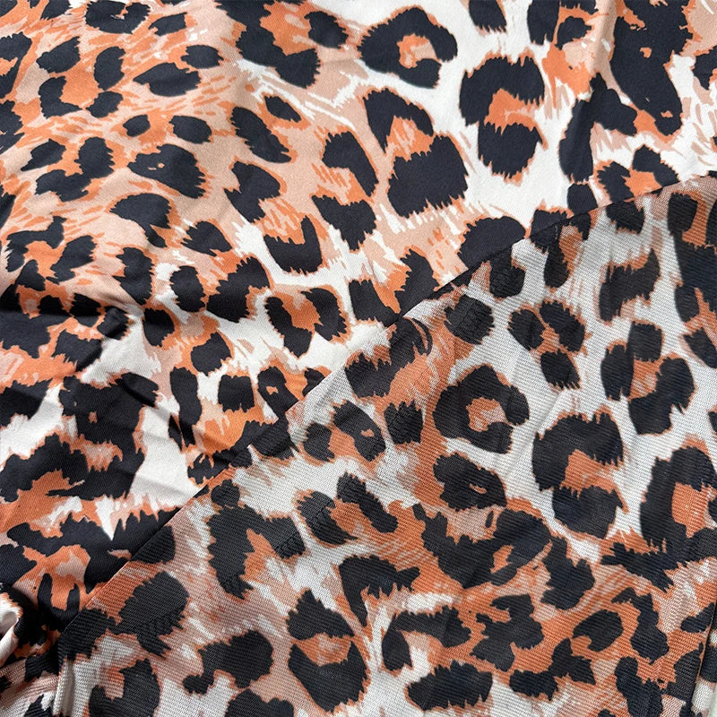 Women Sexy See-through Mesh Leopard Print Long Sleeve Slim-fitting Long Jumpsuit Rompers Summer Casual Streewear