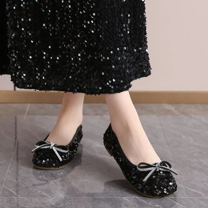 2026 Women Bling Flats Shoes Casual Walking Shoes Spring New Round Toe Bowtie Female Fashion Brand Dress Zapatillas Mujer