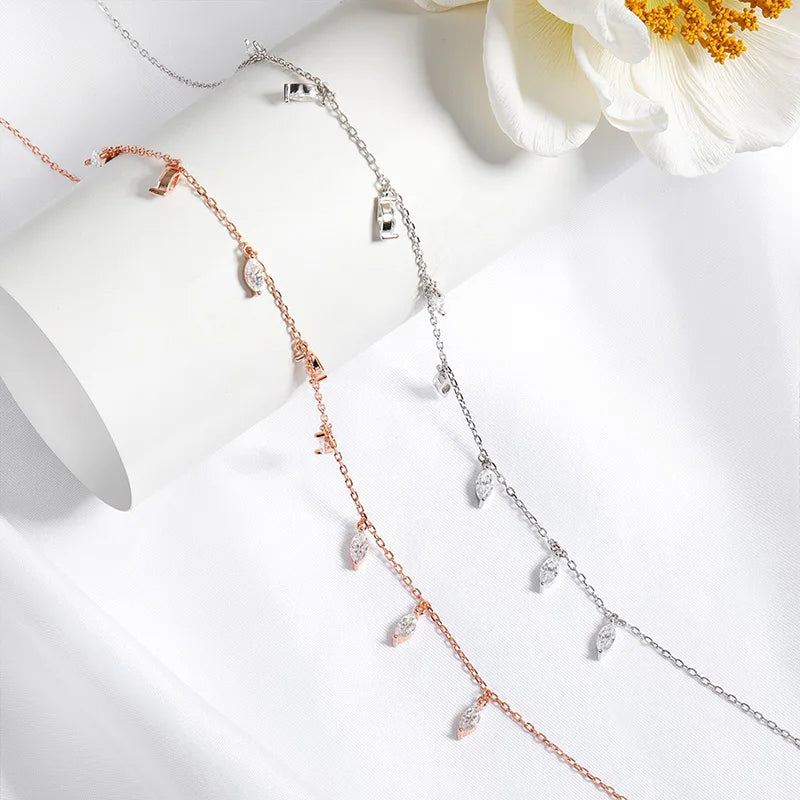 Smyoue Certified 3*6mm Marquise Cut Moissanite Necklace 9 Gems Pendant Girls Gift Lab Diamond Chain 100% Real Pure 925 Silver