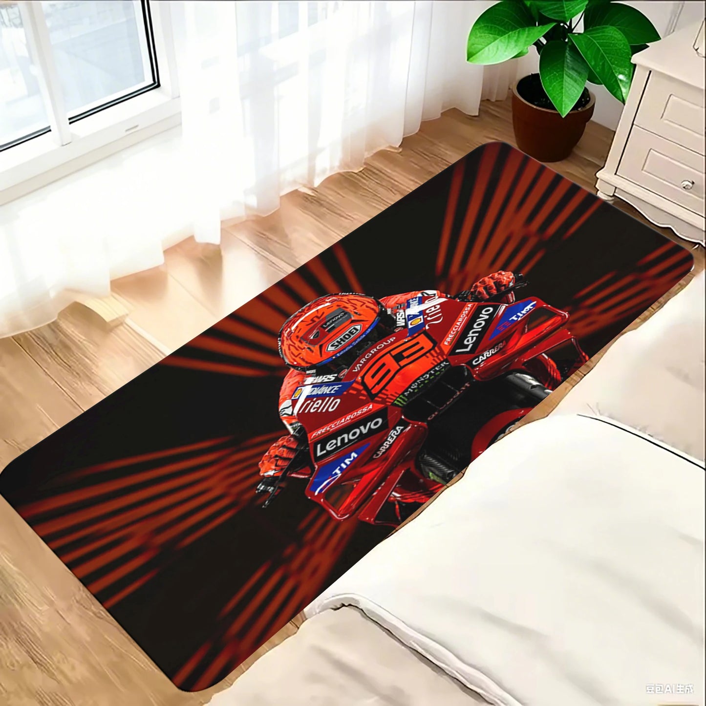 93 Racing Motorcycle Carpet Display Mat Non-Slip and Dirt Resistant, Bedroom Room Rug, Hallway Garage Decorative Mat