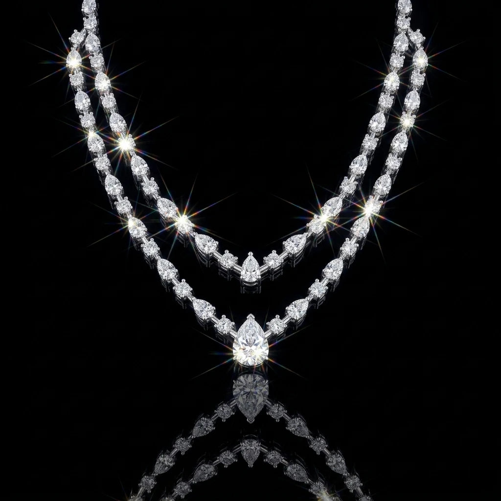 Double Layer Pear Cut Moissanite Tennis Necklace S925 Silver GRA Certified Elegant Bridal Wedding Jewelry for Women
