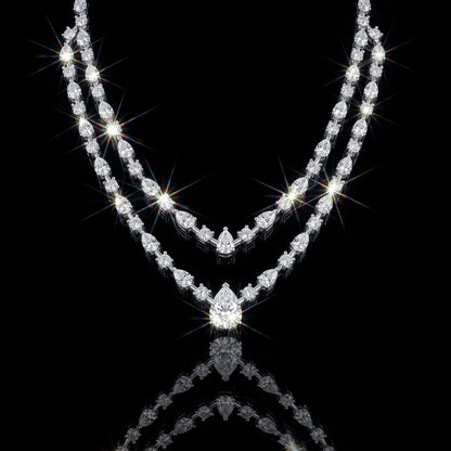 Double Layer Pear Cut Moissanite Tennis Necklace S925 Silver GRA Certified Elegant Bridal Wedding Jewelry for Women