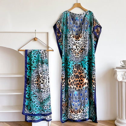 New African Fashion Short Sleeve Colored Pattern Dubai Women Summer Real Silk Soft Printing Loose Tradition Muslim Scraf