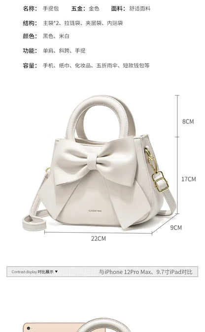 New Fashion Casual Handbags for Women Cute Bow Black White Blue PU Handbags Trendy Daily Shoulder Underarm Bags Bolsa Feminina