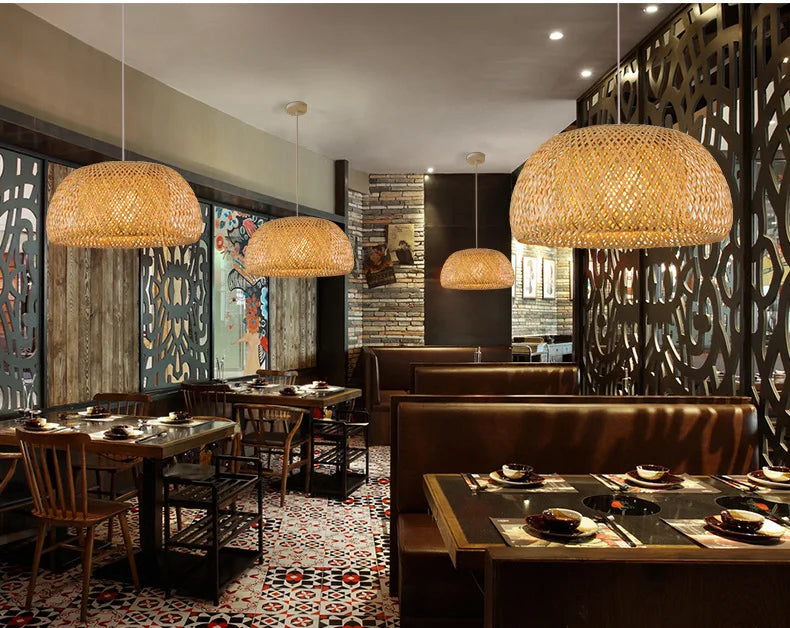 Newest Bamboo Pendant Lamp Ceiling Lights Rattan Wicker Lustre Hand Knit Braiding Suspended Home Dining Braided Indoor Decor Hot