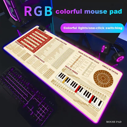 RGB LED Music Theory Mouse Pad Shortcut Keys Mouse Pad Desk Mat Cheat Sheet HYBXAXC  Users Anti Slip Software Engineers Desk Pad
