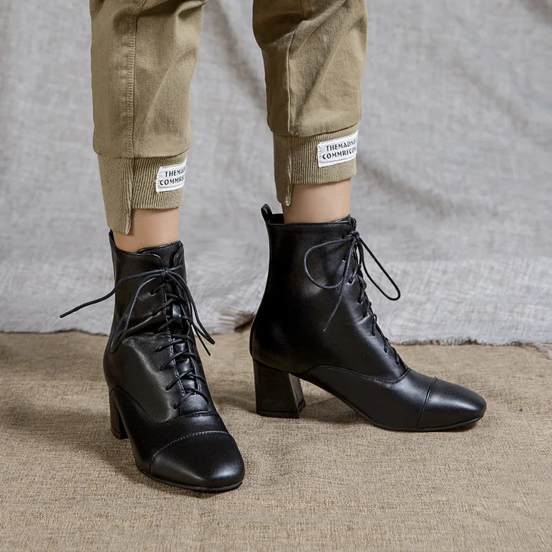 Sexy Ankle Boots For Women Winter Shoes Custom Black White High Heels Lace Up Short Boot Autumn Pumps Large Size 43 WSH5218