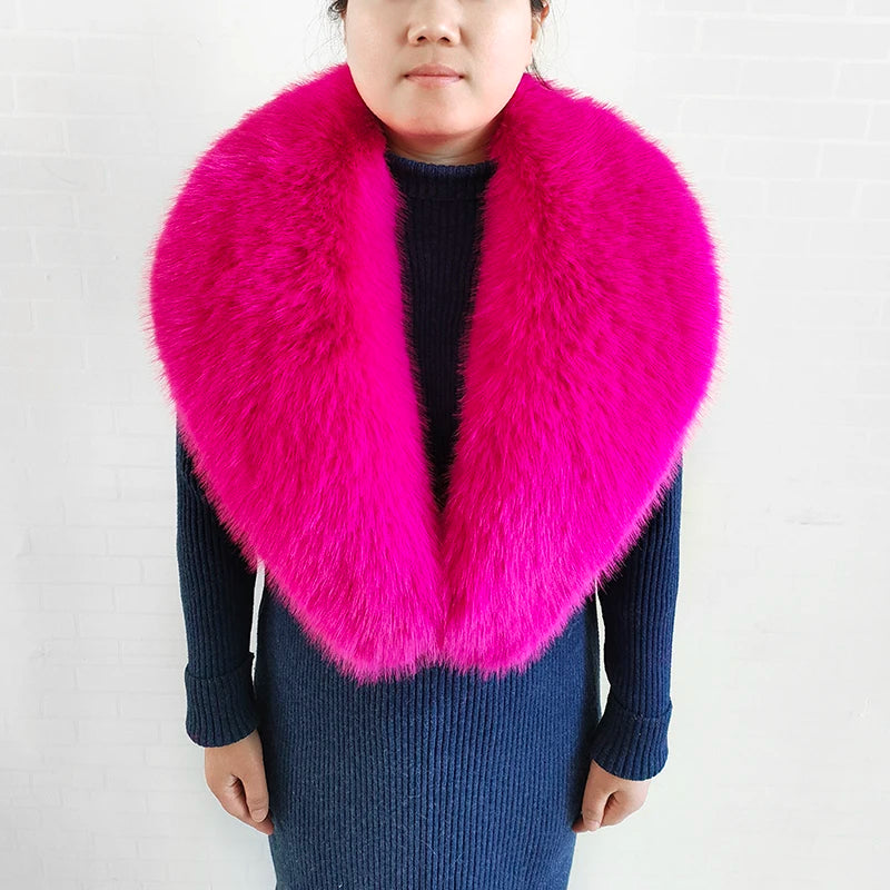 Large Women Faux Fox Fur Scarf Winter Jackets Warm Fluffy Shawl Fashion Artificial Fur Collar And Cuff Set Fluffy Scarves Female