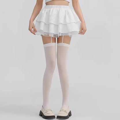 2026 Women Suspender Wide-banded Velvet Tights Lolita Thigh High Stockings with Cross Y2K JK Cosplay Over The Knee Sockings