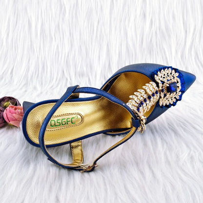 QSGFC Italian Popular Design Royal Blue Noble Three Dimensional Handbag Elegant High Heels African Ladies Shoe Bag Matching Set