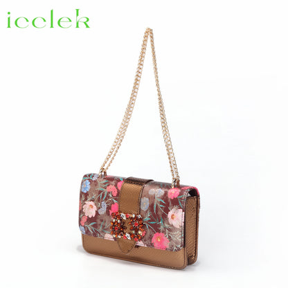 Newest Green Color Print Design High Heels Decorated with Water Rhinestone Party Women's Shoes and Bags Set