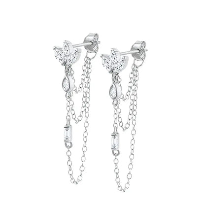 925 Sterling Silver Needle Long Chain Stud Earrings For Women Exquisite Zircon Geometric Tassel Pendant Earrings Luxury Jewelry
