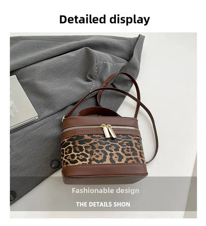 Fashion Round Bucket Bags For Women's Daily Used, Leopard Pattern Crossbody Shoulder Bag For Commuting, Casual Ladies Handbags