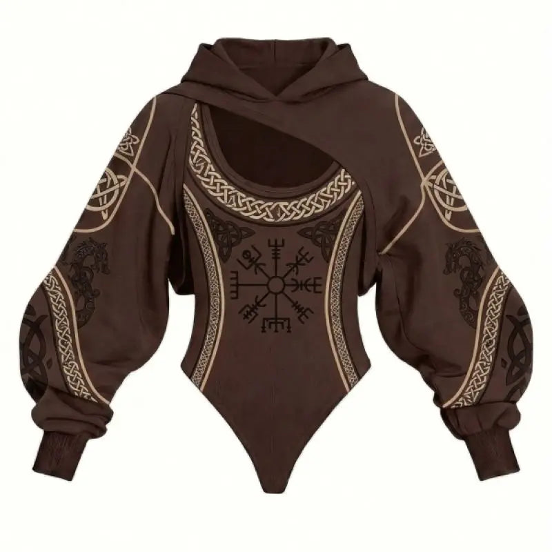 Ladies Viking Pattern Hooded Jumpsuit 2PCS Set Daily Home Lounge Streetwear Outdoor Walking Holiday Simple Comfortable Two Piece