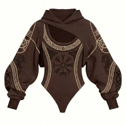 Ladies Viking Pattern Hooded Jumpsuit 2PCS Set Daily Home Lounge Streetwear Outdoor Walking Holiday Simple Comfortable Two Piece