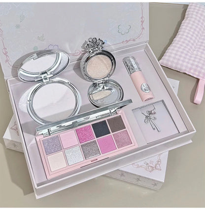NICEKEY Face Makeup Sets Include 1*Lip mud,1*Pressed Powder,1*Highlight Powder,1*Eyeshadow Palette Powder With Necklace Gift