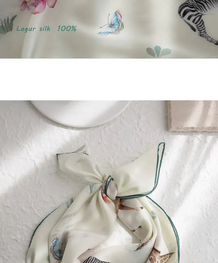 100% Mulberry Silk Square Scarf Women Animal Print Neck Scarf Soft Lightweight Neckerchief For Daily Office And Vacation Use
