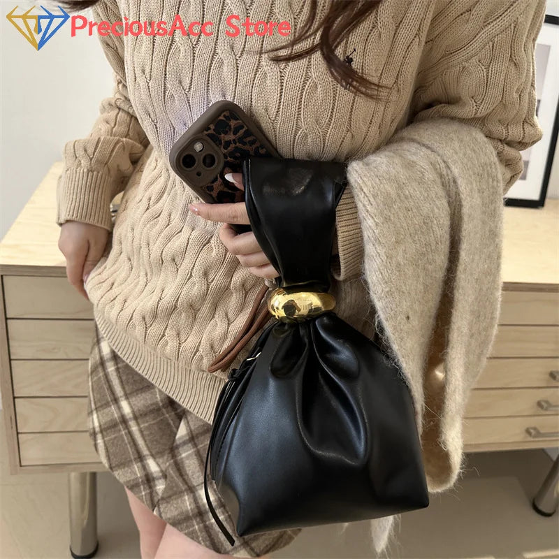 Mini PU Leahter Underarm Pleated Cloud Bag For Women 2025 Fashion Designer Female Retro Bucket Shoulder Bag Handbags And Purses