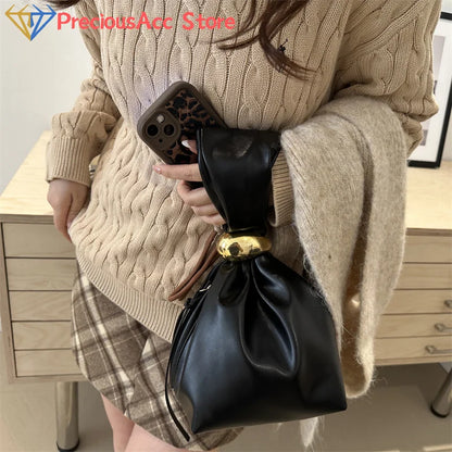 Mini PU Leahter Underarm Pleated Cloud Bag For Women 2025 Fashion Designer Female Retro Bucket Shoulder Bag Handbags And Purses