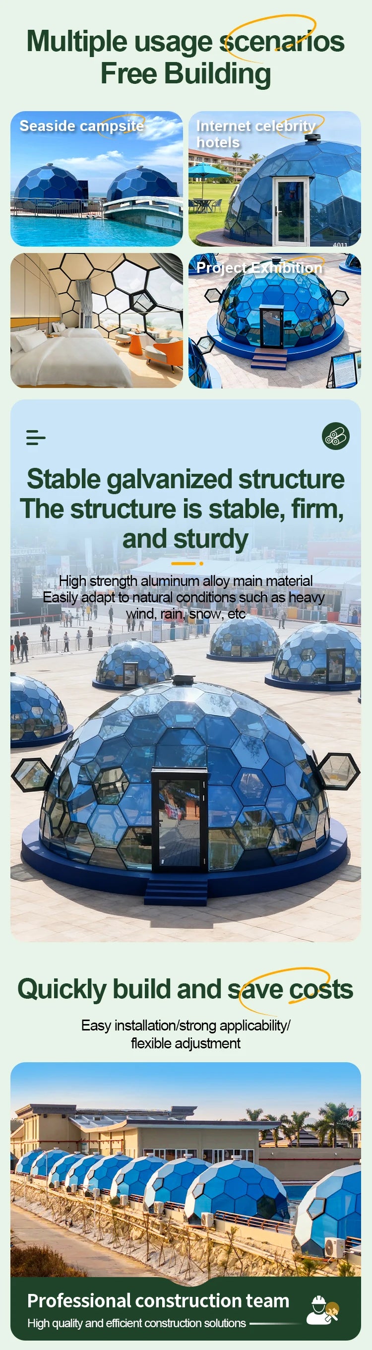 Luxury Transparent Glass Dome House Geodesic Tent Aluminum Frame Four Season Outdoor Glamping Hotel Resort Camping Custom