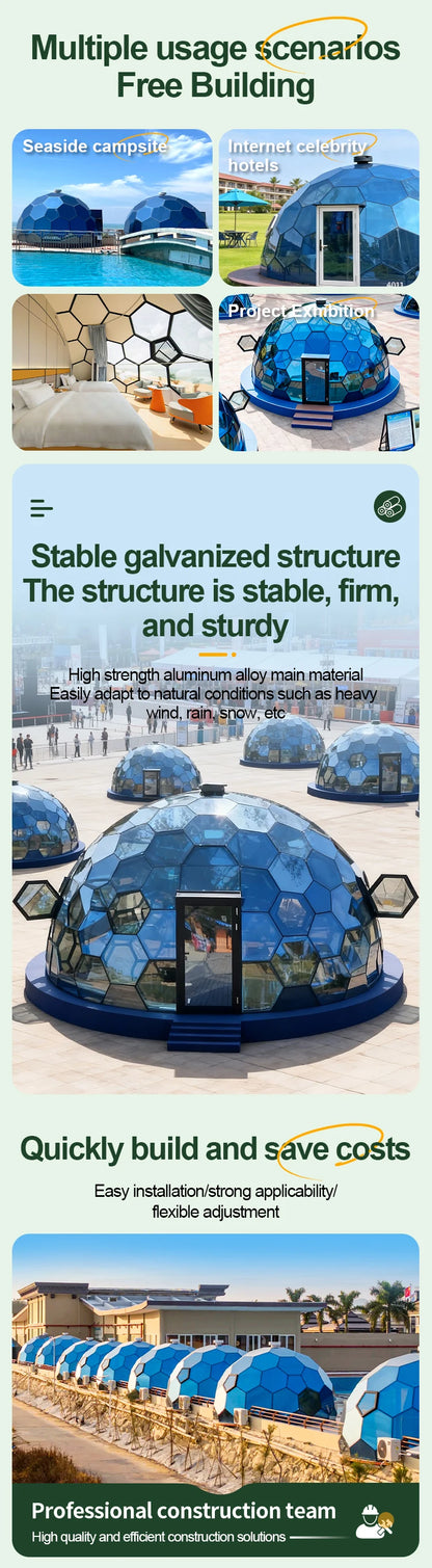 Luxury Transparent Glass Dome House Geodesic Tent Aluminum Frame Four Season Outdoor Glamping Hotel Resort Camping Custom