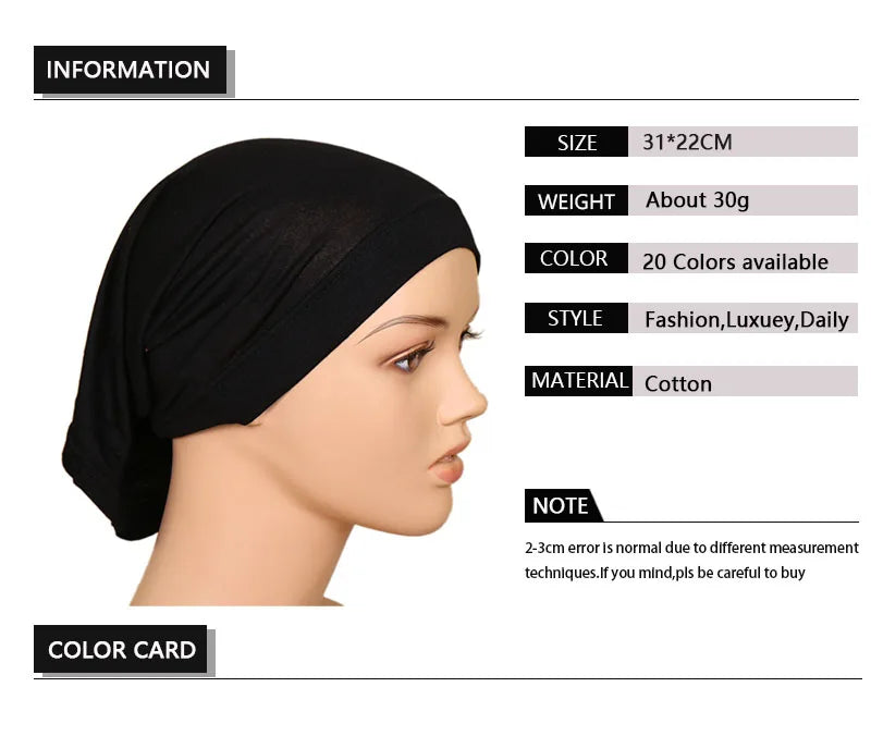 Muslim Underscarf Turban Hijab Ninja Inner Hat Women Chemo Cap Hair Loss Cover Bonnet Instant Bonnet Femme Musulman Headband