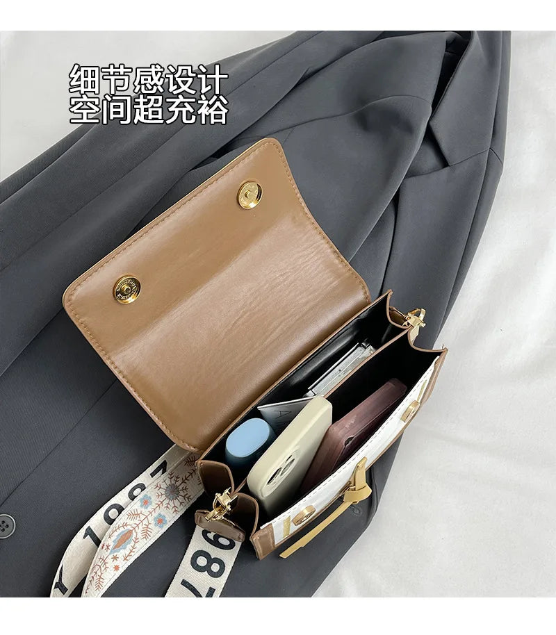 Fashionable Bag for Women, Versatile New Crossbody Bag, Contrasting Color Shoulder Bags, Small Square Bag, Wide Shoulder Strap
