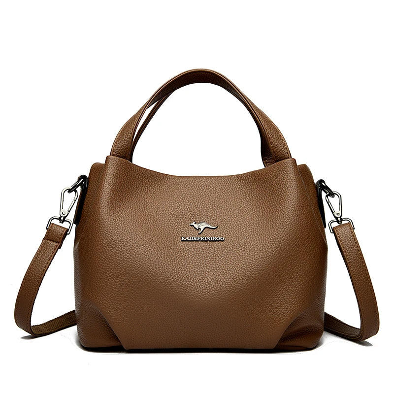 Genuine Soft PU Leather Handbags for Women Vintage Shoulder Tote Bag Luxury Designer Ladies Large Capacity Purse Bags Sac A Main