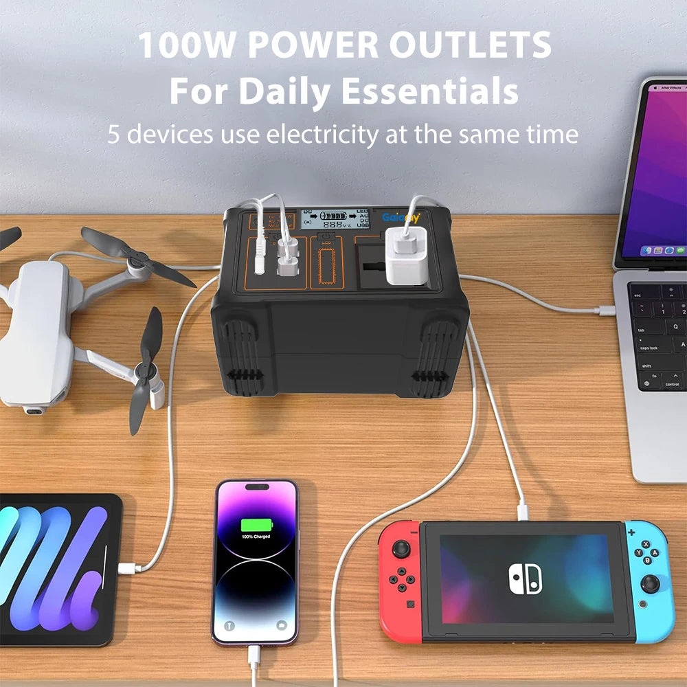 Gaiaray 100W Portable Power Station Solar Generator AC 220V 110V Emergency Power Plant LiFePO4 Charging Station 15W Solar Panel