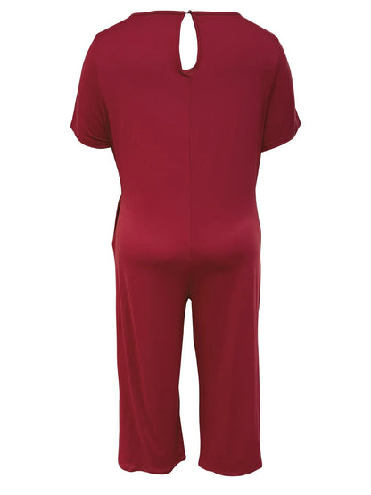 Plus Size 0XL-5XL Summer Rompers Overalls Women's Solid Color Jumpsuit with Pockets Casual Fashion Short Sleeve Jumpsuits