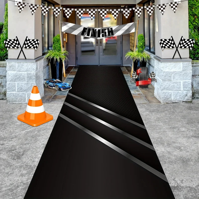VIKAMA Black Motorcycle Racing Mat Sporty Biker Runner Easy Care Modern Garage Decor Entryway Floor Carpet Non-Slip Rug