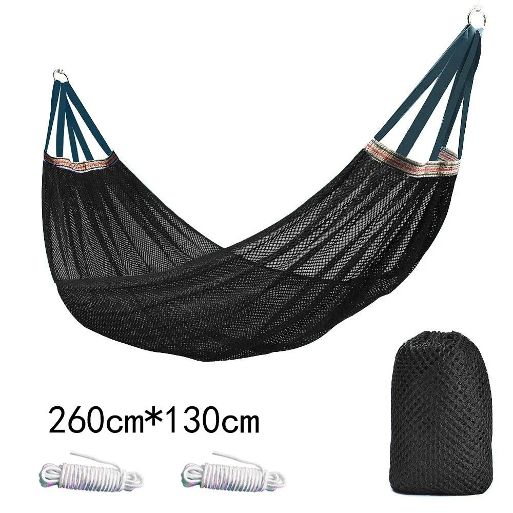 Outdoor Hammock with Ice Silk Mesh, Swing Bent Pole Anti-Tip Camping Travel Accessories