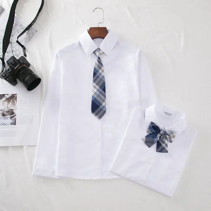 New Hot 2025 XS-3XL Women's Summer V Neck Long Sleeve Slim Casual White Shirt Tops Blouses For JK School Uniform Student Clothes