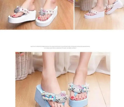 Sanrio Hello Kitty Y2K Soft Flip Flop Sandals Beach Slides Shoes Women Casual Wedge High Heels Platform for Slippers Ladies Gift