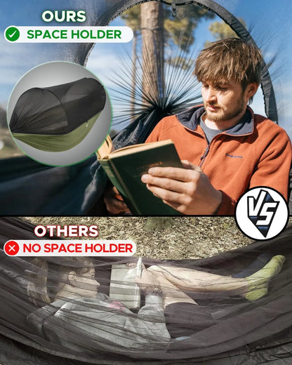 Camping Hammock with Spacious Net, Single/Double, Outdoor & Indoor Use