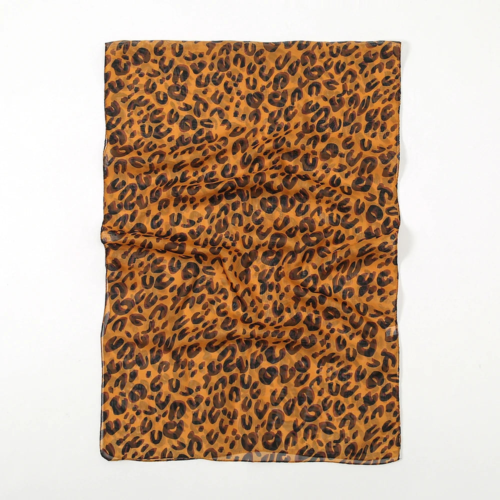 Leopard Print Chiffon Scarf Shawl Women Sunscreen Silk Scarf Turban Long Wrap Beach Travel Outdoor Accessories Trendy Headband