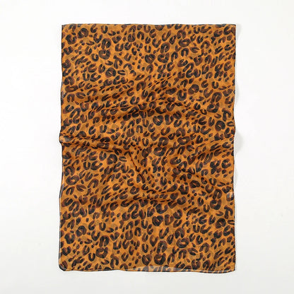 Leopard Print Chiffon Scarf Shawl Women Sunscreen Silk Scarf Turban Long Wrap Beach Travel Outdoor Accessories Trendy Headband
