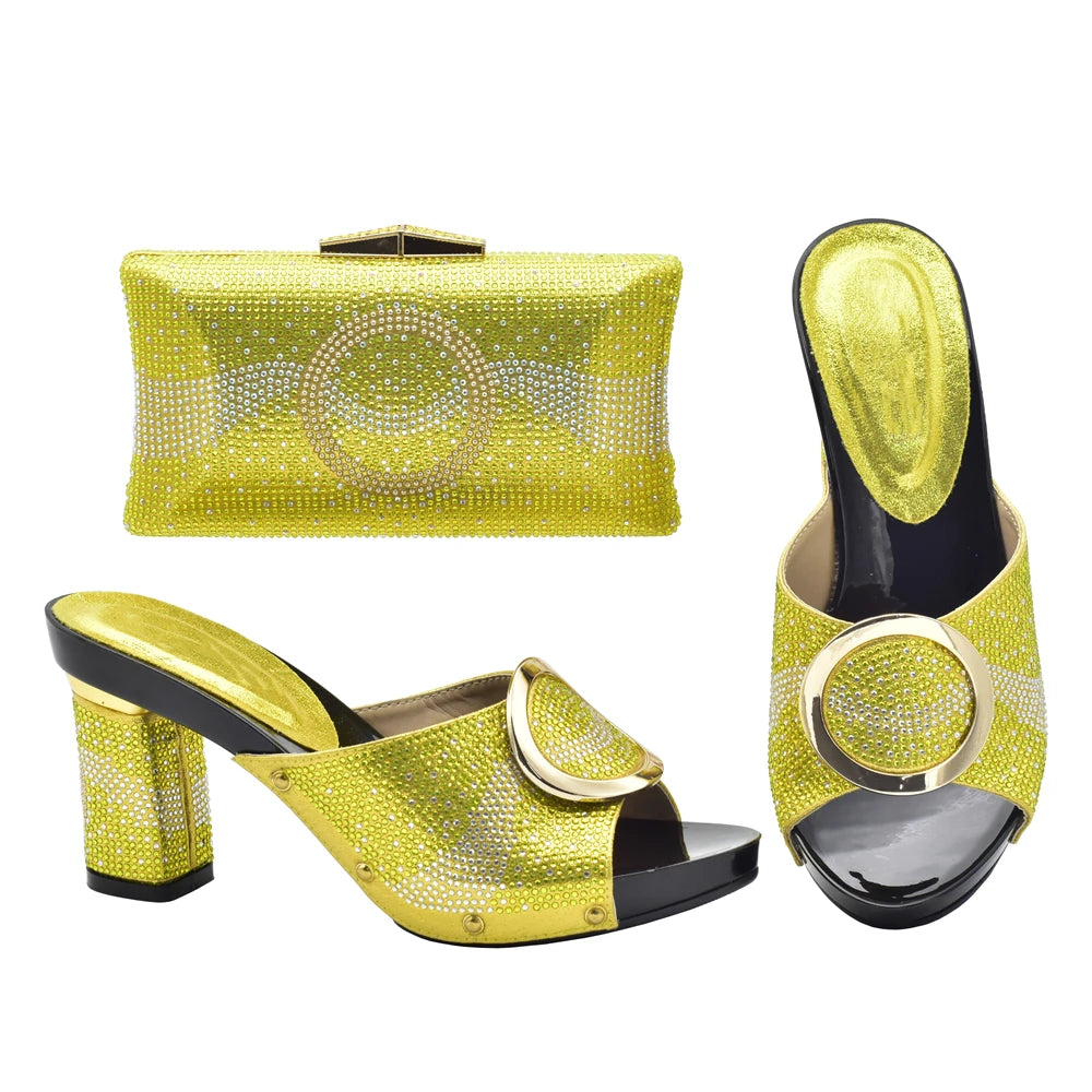 African Women Shoes and Bags Sets with Rhinestone Plus Size Heels 43 Nigerian Party Pumps Luxury Shoes Wedding Shoes Bride