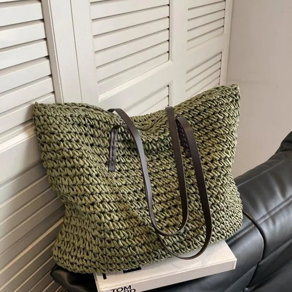 Luxury Shopping Beach Tote Bags Simple Style Large Capacity Woven Tote Bags