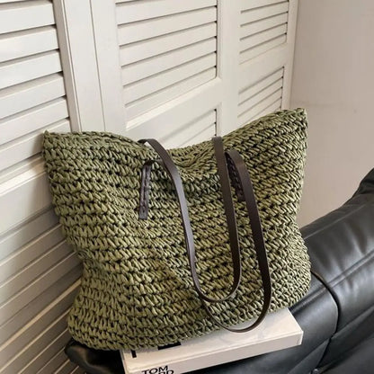 Luxury Shopping Beach Tote Bags Simple Style Large Capacity Woven Tote Bags
