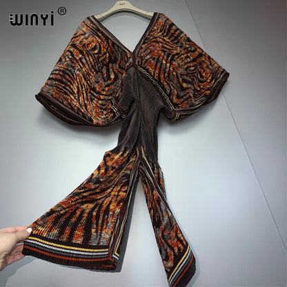 WINYI Women's Slim Fit Pleated women's jumpsuits and rompers Abaya Dubai Style Luxury Party Wear Muslim Beach Holiday Fashion