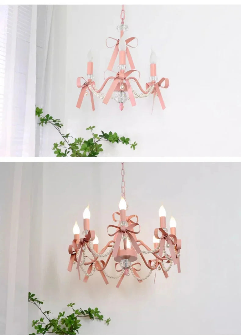 Pink Lovely Children's Room Chandeliers Crystal Cute Kid's Bedroom Pendant Lights Living Room Bedroom Hanging Lamps