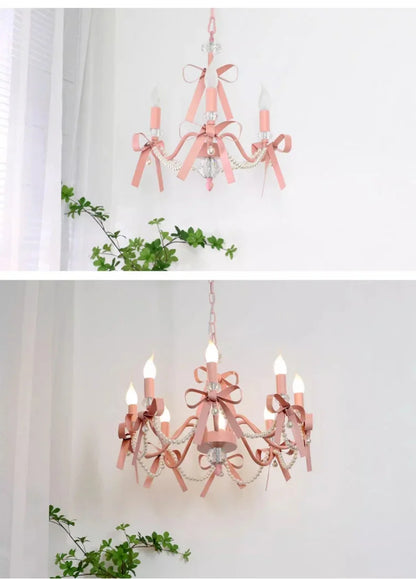 Pink Lovely Children's Room Chandeliers Crystal Cute Kid's Bedroom Pendant Lights Living Room Bedroom Hanging Lamps