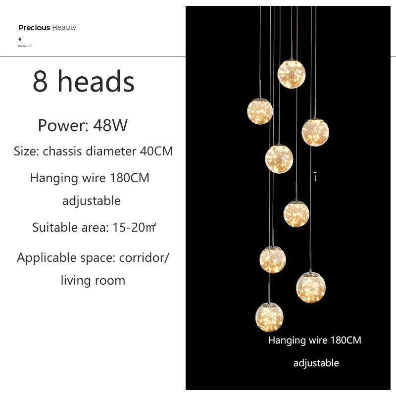 Starry Sky Staircase Lamp Long Chandelier Nordic Design Duplex Corridor Light Luxury Creative Pendant Lights Apartment Hall