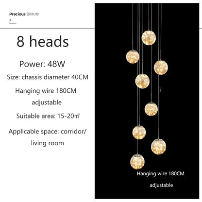 Starry Sky Staircase Lamp Long Chandelier Nordic Design Duplex Corridor Light Luxury Creative Pendant Lights Apartment Hall