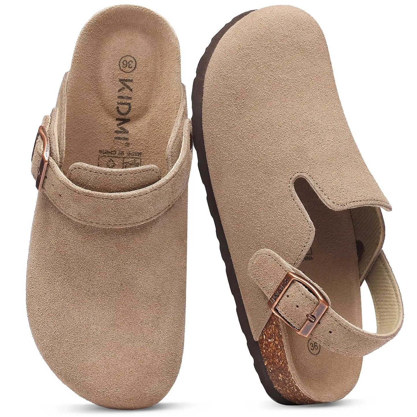 Litfun New Fashion Women's Clogs with Adjustable Strap Cork Footbed Leather Mules with Arch Support Unisex Outdoor Potato Shoes