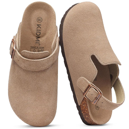 Litfun New Fashion Women's Clogs with Adjustable Strap Cork Footbed Leather Mules with Arch Support Unisex Outdoor Potato Shoes
